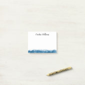 Elegant blue waterverf border gepersonaliseerde na post-it® notes (Op bureau)