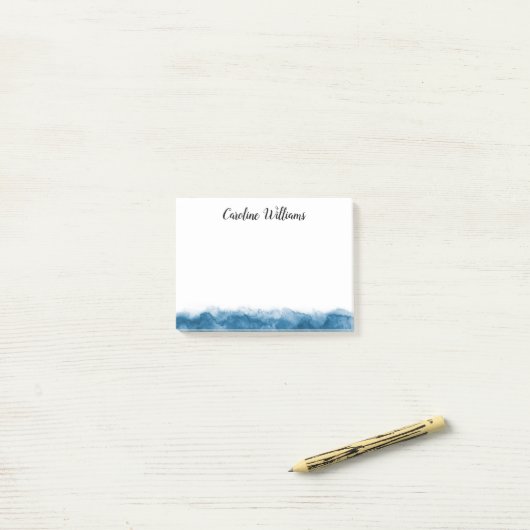 Elegant blue waterverf border gepersonaliseerde na post-it® notes (Op bureau)