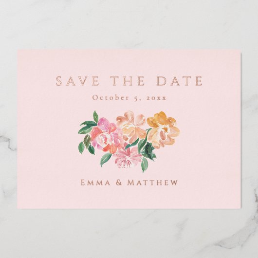 Elegant Blue Waterverf Botanical Save the Date Folie Uitnodiging (Voorkant)