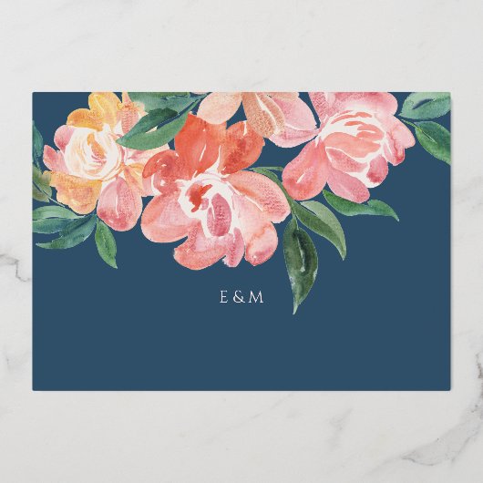 Elegant Blue Waterverf Botanical Save the Date Folie Uitnodiging (Achterkant)