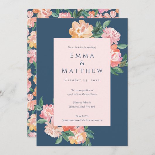 Elegant Blue Waterverf botanische tuin Kaart (Voorkant / Achterkant)