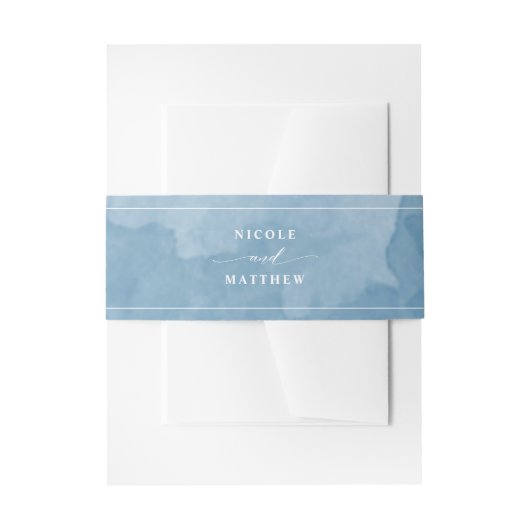 Elegant Blue Waterverf, bruiloft Uitnodigingen Wikkel (Voorkant Voorbeeld)