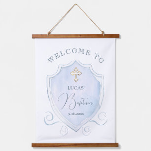 Elegant Blue Waterverf Crest doop welkom Hangend Wandkleed