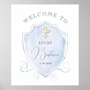 Elegant Blue Waterverf Crest doop welkom Poster