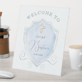 Elegant Blue Waterverf Crest doop welkom Reclamebord Met Voetstuk (Insitu)