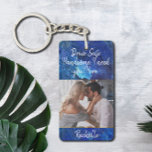 Elegant Blue Waterverf Drive Safe Custom Foto Sleutelhanger<br><div class="desc">Een elegante drive safe sleutelhanger boodschap voor je vriend,  man of zoon. Pas deze sleutelhanger aan door uw eigen foto en/of naam toe te voegen.</div>