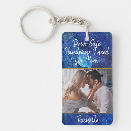 Elegant Blue Waterverf Drive Safe Custom Foto Sleutelhanger (Voorkant)