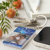 Elegant Blue Waterverf Drive Safe Custom Foto Sleutelhanger (Voorkant Rechts)