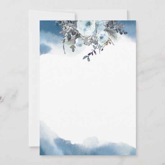 Elegant Blue Waterverf en Blue Floral Wedding Kaart (Achterkant)