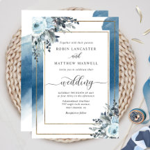 Elegant Blue Waterverf en Blue Floral Wedding