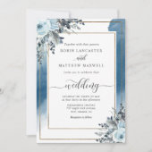 Elegant Blue Waterverf en Blue Floral Wedding Kaart (Voorkant)