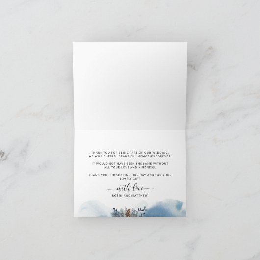 Elegant Blue Waterverf en Floral Hartelijk dank Bedankkaart (Binnen)