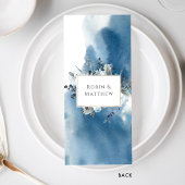 Elegant Blue Waterverf en Floral, Wedding Menu