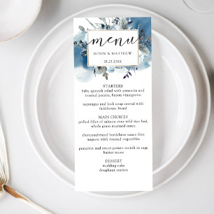 Elegant Blue Waterverf en Floral, Wedding Menu
