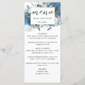 Elegant Blue Waterverf en Floral, Wedding Menu (Voorkant)
