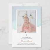 Elegant Blue Waterverf en foto Baptisme Kaart (Voorkant)