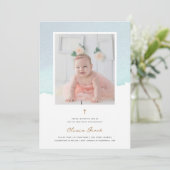 Elegant Blue Waterverf en foto Baptisme Kaart (Staand voorkant)