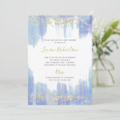 Elegant Blue Waterverf en Gold | BABY SHOWER Kaart (Staand voorkant)