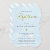 Elegant Blue Waterverf en Gold Baptism Kaart (Voorkant / Achterkant)