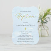 Elegant Blue Waterverf en Gold Baptism Kaart (Staand voorkant)