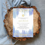 Elegant Blue Waterverf en Gold | Bat Mitzvah Kaart<br><div class="desc">Deze prachtige en elegante Bat Mitzvah-uitnodigingen zijn voorzien van trendy waterverf,  schilderige slagen in vrouwelijk tinten donkerblauw en lichtblauw,  met faux goudglitter look confetti en een Star van David.</div>