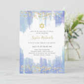 Elegant Blue Waterverf en Gold | Bat Mitzvah Kaart (Staand voorkant)