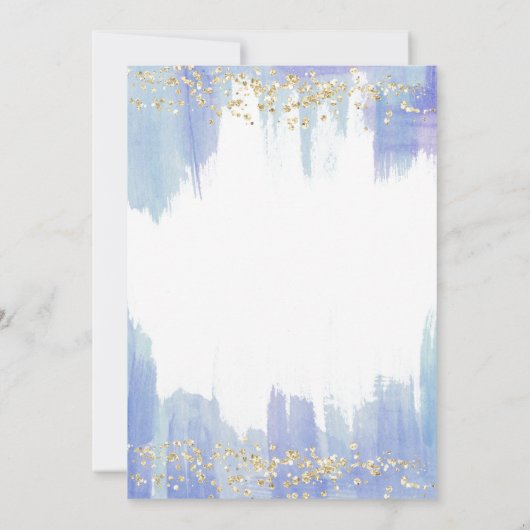 Elegant Blue Waterverf en Gold | Eerste mededeling Kaart (Achterkant)
