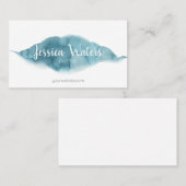 Elegant blue waterverf feminine script visitekaartje (Voorkant / Achterkant)