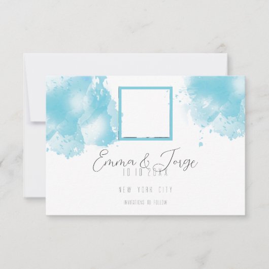 Elegant Blue Waterverf Flat Save the Date Kaart (Voorkant)