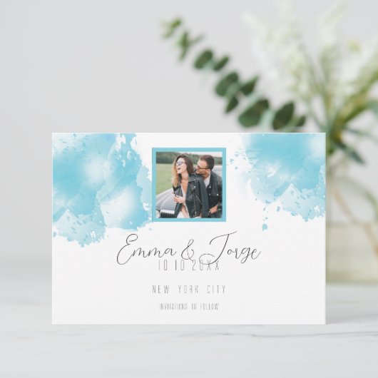 Elegant Blue Waterverf Flat Save the Date Kaart (Staand voorkant)