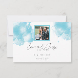 Elegant Blue Waterverf Flat Save the Date Kaart