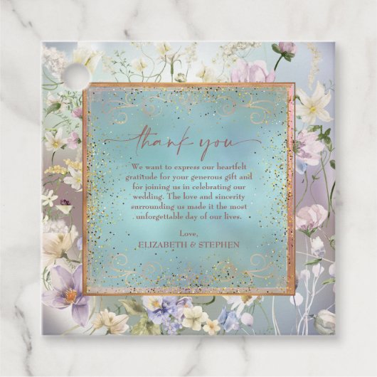 Elegant Blue Waterverf Floral Bedankjes Labels (Voorkant)