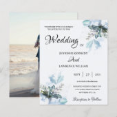 Elegant Blue Waterverf Floral bloom Foto Weddensch (Voorkant / Achterkant)