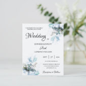 Elegant Blue Waterverf Floral bloom Foto Weddensch (Staand voorkant)