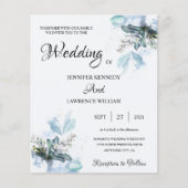 Elegant Blue Waterverf Floral bloom Foto Weddensch (Voorkant)