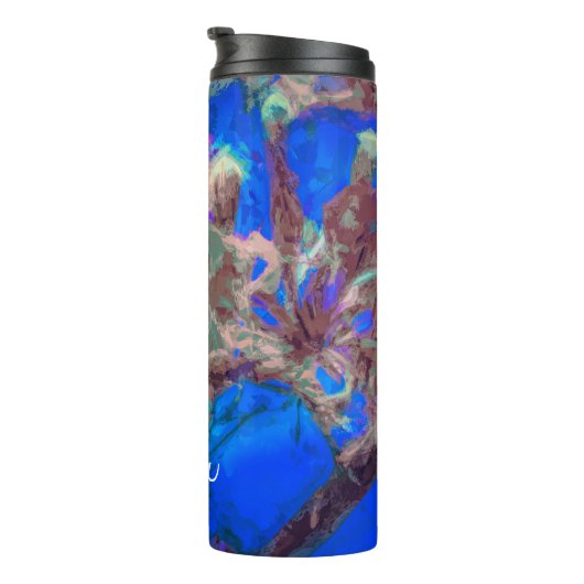 Elegant Blue Waterverf Floral botanische tuin  Thermosbeker (Geroteerd rechts)