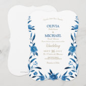 Elegant blue Waterverf floral Chinoiserie Wedding Kaart (Voorkant / Achterkant)