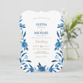 Elegant blue Waterverf floral Chinoiserie Wedding Kaart (Staand voorkant)