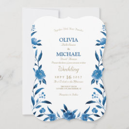 Elegant blue Waterverf floral Chinoiserie Wedding Kaart