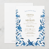Elegant blue Waterverf floral Chinoiserie Wedding Kaart (Voorkant / Achterkant)