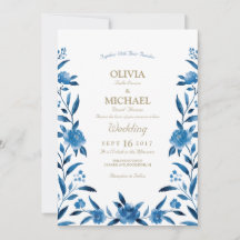 Elegant blue Waterverf floral Chinoiserie Wedding