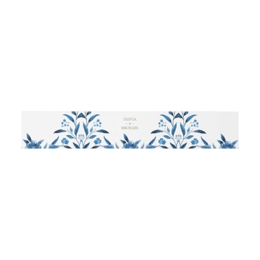 Elegant blue Waterverf floral Chinoiserie Wedding Uitnodigingen Wikkel (Vlak)