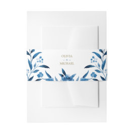 Elegant blue Waterverf floral Chinoiserie Wedding Uitnodigingen Wikkel