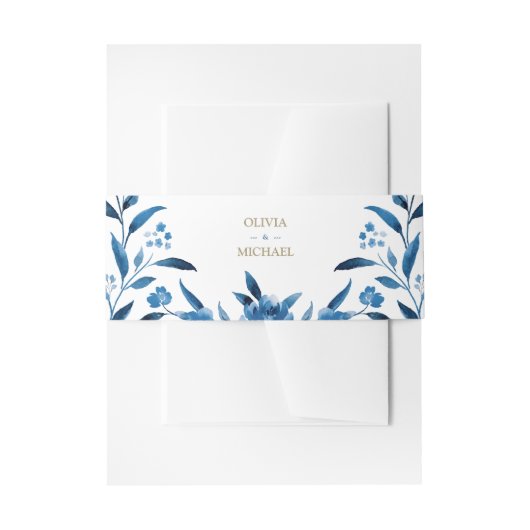 Elegant blue Waterverf floral Chinoiserie Wedding Uitnodigingen Wikkel (Voorkant Voorbeeld)