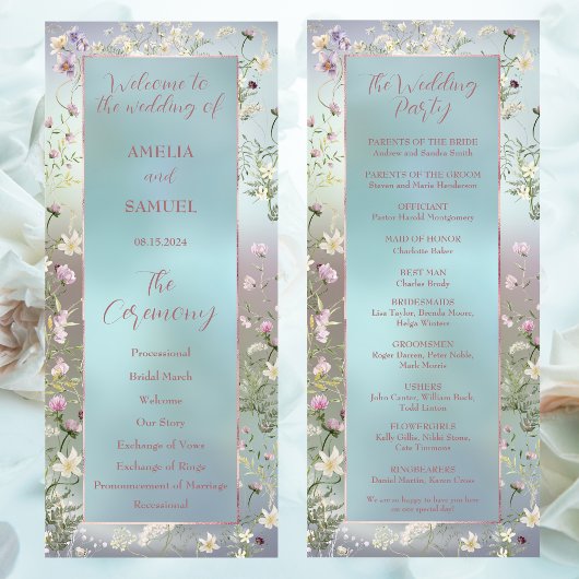 Elegant Blue Waterverf Floral Flat Programma Programmakaart