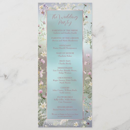 Elegant Blue Waterverf Floral Flat Programma Programmakaart (Achterkant)