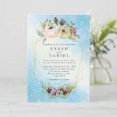 Elegant Blue Waterverf Floral Geometric Wedding (Staand voorkant)