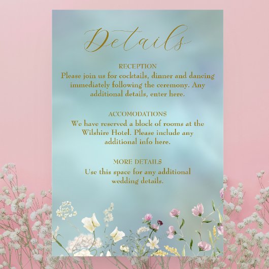 Elegant Blue Waterverf Floral Informatiekaartje