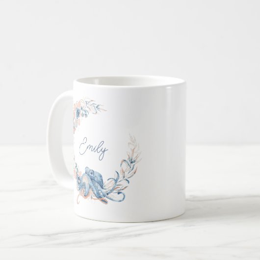 Elegant Blue Waterverf Floral Koffiemok (Voorkant links)