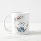 Elegant Blue Waterverf Floral Koffiemok (Links)